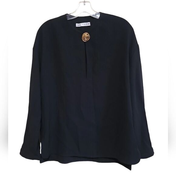 Zara Black Tear Drop Button Blouse Sz Small  NWT - Picture 5 of 11